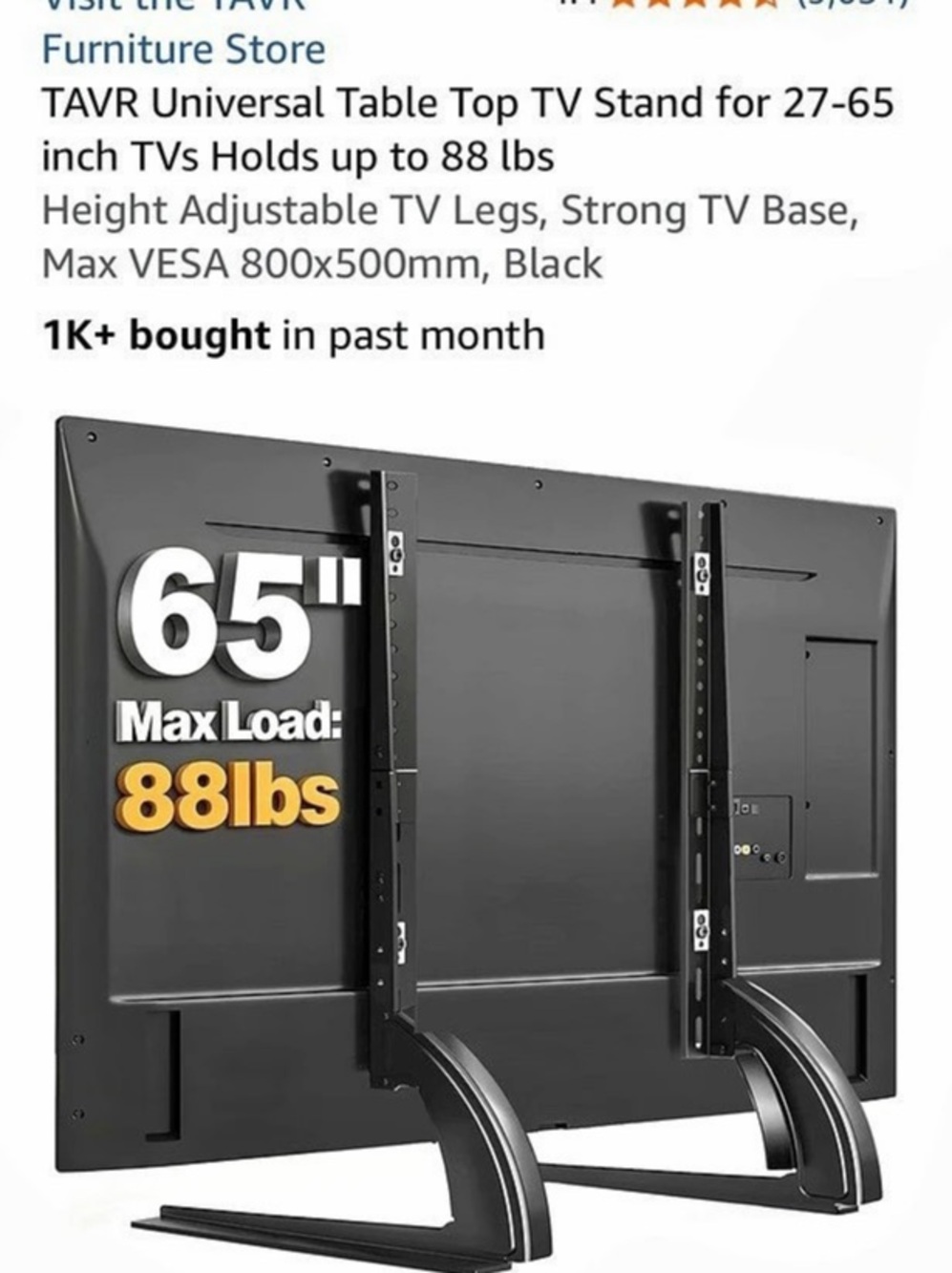 New in box TAVR Universal Table Top TV Stand for 27-65 inch TVs Black for 27-65